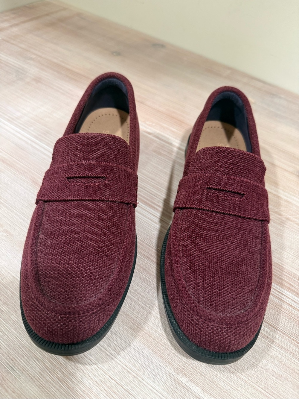 Rothy's Burgundy Knit Penny Loafers driver